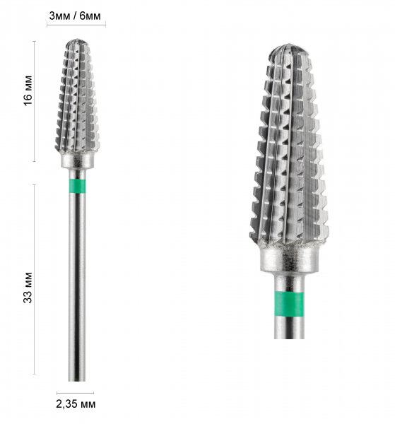 Фреза конус закруглений, зелена МІТЧ 03360 DLX - фотография товара. Купить с доставкой в интернет магазине Nailmag 