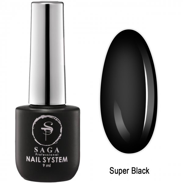 Гель-лак SAGA для ногтей Super Black, Чорний, 9мл