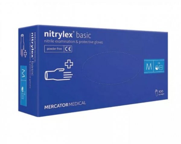 Рукавички нітрилові текстуровані NITRYLEX BASIC (50пар/уп), блакитні